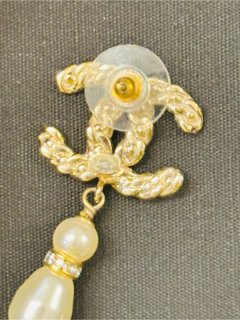 CHANEL Gold-Tone Pearl Drop Asymmetric CC Logo Earrings